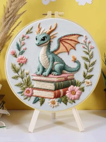 1 pieza Kit completo de bordado 20x20cm/7.9in 9 estilos de dragón: Gótico, Castillo & Tema de dragón Patrón clásico minimalista Adecuado para principiantes adultos & amantes de los dragones Incluye tela, instrucciones, aro de bordado, aguja & hilo Regalo perfecto Arte para el hogar/oficina Alivio del estrés Manualidad - 20 x 20 cm - Ver 4