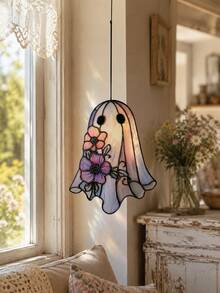 1pc Acrylic Ghost Flower Hanging Ornament, Floral Acrylic Pendant Decor, Cute Macaron Color Window Hanging, Bohemian Gothic Style Wall Hanging, Personalized Decorative Accessory, Witchy Room Decor, Pastoral Home Decor, Suitable For Plants, Windows, Kitchen, Bedroom Gift, Desktop And Wall Art - Style 2 - View 9