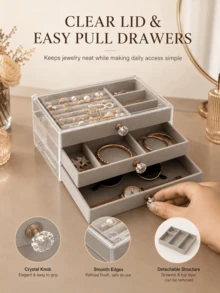 Aesthetic Jewelry Boxes And Storage Boxes With 3-Tier Velvet Drawers For Visible Organization Heavy-Duty Jewelry Box For Minimalist Lovers Space-Savin - Multicolor - View 6