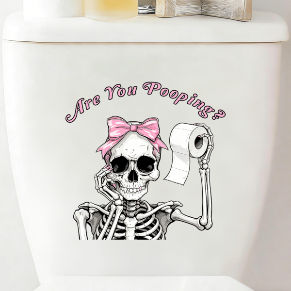1/4pcs Humorous Skull Toilet Seat Sticker, Gothic Style "Are You Taking A Dump?" Removable Self-Adhesive Wall Sticker, Suitable For Bathroom And Halloween Decorations.