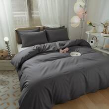 Luxury Solid Color Bedding Three-Piece Quilt Cover Combination (Including 1 Quilt Cover +2 Pillowcases), Selected High-Quality Fabrics, Pure Color And No Odor, Delicate And Smooth Touch, Suitable For All Seasons. - Grey - View 2