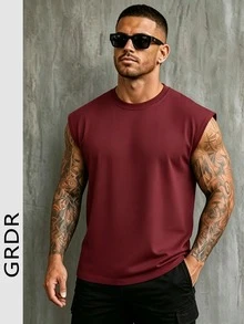 GRDR Camiseta de tirantes casual y holgada de unicolor de verano para hombre con cuello redondo - Burdeos - Ver 4