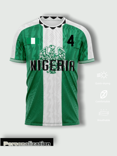 Nigeria Vintage Home Football Jersey, And White Vertical Stripes With "NIGERIA" Print, Personalized Name And Number, Summer Men's Wear Sports, Stadium, Blokecore