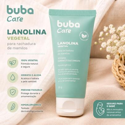 Buba Care Lanolina Vegetal 30g Creme para Mamilos Sensíveis Amamentação 100% Natural Vegano Sem Lanolina Animal