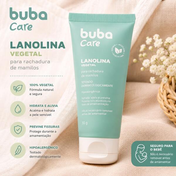 Buba Care Lanolina Vegetal 30g Creme para Mamilos Sensíveis Amamentação 100% Natural Vegano Sem Lanolina Animal