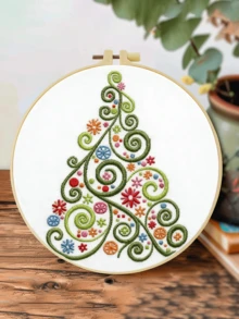 1pc Complete Embroidery Kit 20x20cm/7.9inch Fun Christmas Tree Design Minimalist Classic Pattern Suitable For Adult Beginners Holiday Gift Fabric, Instructions, Embroidery Hoop, Needle And Thread Included Home/Office Decor Stress Relief Craft - A - View 11