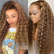 Uveous 34 Inch Honey Blonde Wig Human Hair Deep Wave 13x4 HD Ombre Lace Front Wigs P4/27 Highlight Curly Human Hair Wig 200 Density Pre Plucked Human Hair Frontal Wigs For Women - SP4/27 - 查看 3