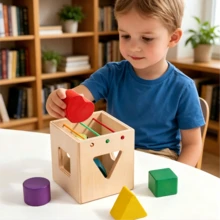 1 Set Wooden Shape Matching Montessori Early Education Toy, Geometric Shape & Color Recognition, Multi-Hole Design For Hand-Eye Coordination Training, Educational Enlightenment Teaching Aid, Suitable For Parent-Child Interaction & Role Play - 彩色 - 查看 1