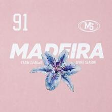Navy Blue "MADEIRA" Lily Flower & "91" Letter Print Loose T-Shirt - Y2K Street Style Women's Casual Sports Top Vacation Pink Summer - Pink - View 4