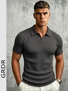GRDR Men's Summer Knit Polo Shirt, Solid Color Short Sleeve Knit, Suitable For Summer Outings, Essential For Fashionable Outfit - Dark Grey - View 7