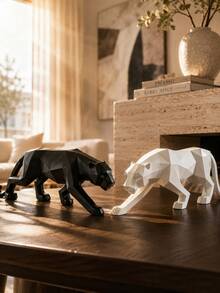 Geometric Panther Figurine, Modern Abstract Leopard Sculpture, Black White Animal Statue, Luxury Tabletop Decor, Living Room Shelf Decor, Office Desk Accent, Entryway Cabinet Home Decoration - A - View 3