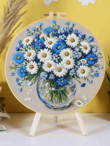 1pc Complete Embroidery Kit 20x20cm/7.9in 8 Patterns: Lilac, Daisy & Cornflower, Pansy, Balcony Succulents & Plant Stand Floral & Green Theme Suitable For Adult Beginners Includes Fabric, Instructions, Embroidery Hoop, Needle & Thread Perfect Gift Home/Office Art - A - View 4