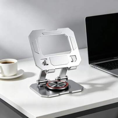 RWSEFK 360 Degree Rotatable Foldable Aluminum Tablet Stand, Adjustable Double Hinge Metal Phone Holder With Anti-Slip Silicone Pads, Hollow Heat Dissipation Desktop Mount For IPad, All Tablets & Large Smartphones, Ideal For Office Study Live Streaming Travel