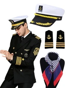 Role Play Navy Hat Shoulder Epaulettes Scarf Set - White and Blue - View 5