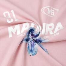 Navy Blue "MADEIRA" Lily Flower & "91" Letter Print Loose T-Shirt - Y2K Street Style Women's Casual Sports Top Vacation Pink Summer - Pink - View 3