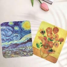 Van Gogh Art Print Microfiber Glasses Cleaning Cloth, 4pcs, Starry Night & Sunflower Pattern, Reusable Glasses Camera Phone Screen Lens Wiping Cloth - Multicolor - View 2