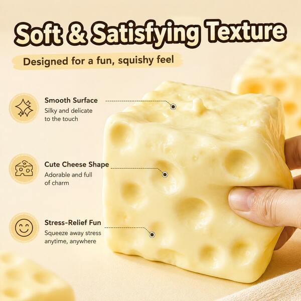 Cheese Squishy Moldable Non-Rebound Handmade Stress Relief Squeeze Toy Soft Touch Fake Food Toy CheeseSquishy Moldable Toy Non Rebound Handmade Toy Squeeze Toy Fake Food Toy StressRelief Decompression Toy
