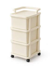 1pc Cream-Color Plastic Drawer Storage Cabinet With Wheels, Suitable For Storing Snacks, Toys, Cosmetics And Various Other Items, Great For Home Organization - Multicolor - View 11