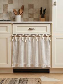 Farmhouse Style Oven Door Curtain With Lace Tie, Semi-Transparent Textured Polyester Kitchen Decor, Decorative Oven Handle Cover Curtain, 30 X 21.3 Inches - Multicolor - View 6