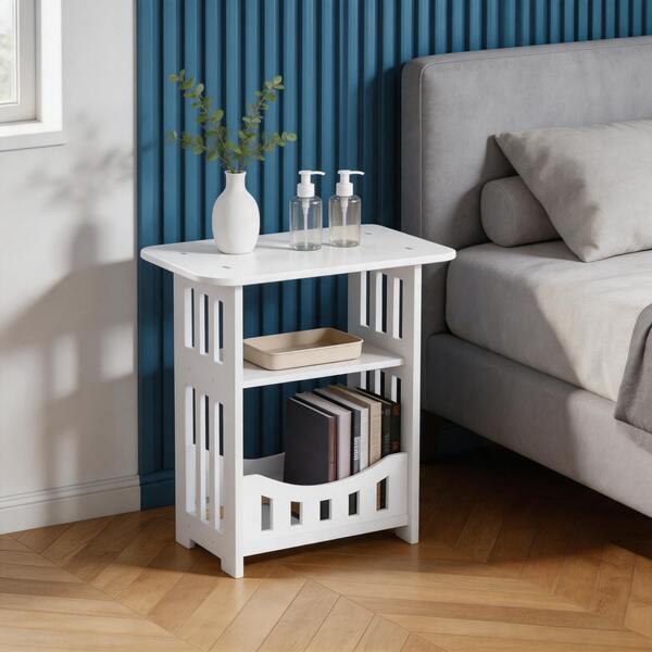 3-Tier Open Storage Nightstand Hollow Slatted Side End Table, Mortise And Tenon Stable Frame Mini Side Cabinet Bedside Table For Bedroom Living Room Sofa Accent Decor Easy Assembly