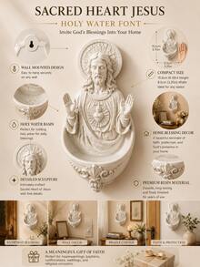 Christian Home Decor Sacred Heart Of Jesus Holy Water Font Wall-Mounted Religious Blessing Decoration For Entryway And Living Room - New Model - View 4