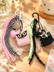 1pc Y2K Cute Mini Bag Keychain, Owl Face Heart Charm With Rope Strap, Handbag Pendant For Backpack, Sweet BFF Gift - Multicolor - View 1