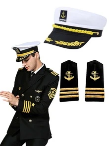 Role Play Navy Hat Shoulder Epaulettes Scarf Set - White and Blue - View 1