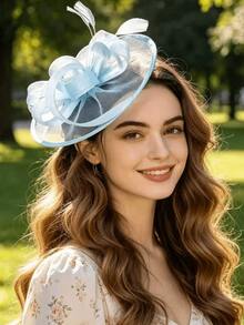 1pc Women's Light Blue Organza French Elegant Vintage Fascinator, Horse Racing Afternoon Tea, Wedding Dress Accessory, Suitable For Updo, Half-Up, Short Hair Styles, Luxurious Elegant Exquisite, Flexible To Wear - Baby Blue - View 6