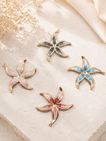 3pcs Stainless Steel 18K Gold Plated Oil-Filled Sea Star Pendant Accessories, Gold Ocean Beach Star-Shaped Pendant Set, Suitable For DIY Jewelry Making Materials And Accessories