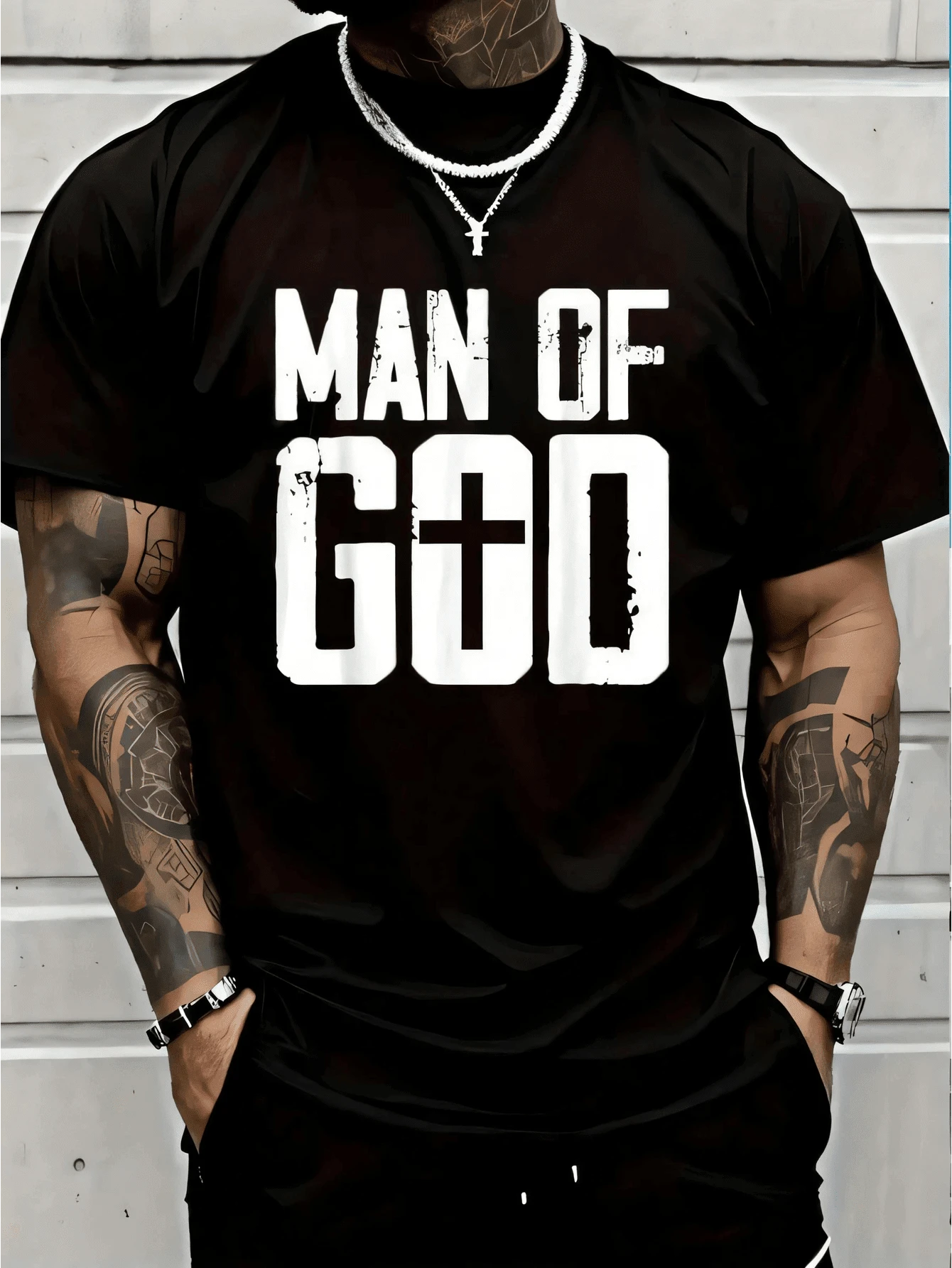 Camiseta 100% Algodón Hombre de Dios Yo Jesús Camiseta Gráfica para Mujeres y Hombres - Negro - Ver 1