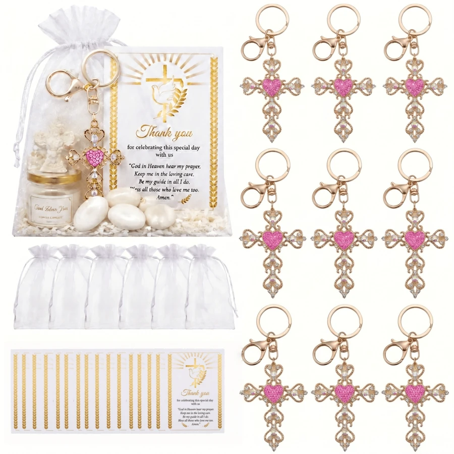 60pcs/20sets Cross Keychains (With Organza Gift Bags And Tags), Suitable For Baptism, Baby Shower, Birthday Party Favors, Religious Memorials And First Communion Gifts. Religious Theme Baby Shower And First Communion Guest Favors. - Multicolor - View 1