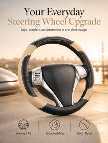 Leather Steering Wheel Cover - Anti-Slip PU Leather With Breathable Microfiber, Universal Fit For 37-38cm Wheels, Premium Stitching, Durable & Comfortable, Multi-Color Options For All Cars, Car Accessories - Leather Patchwork - View 10