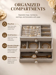 Aesthetic Jewelry Boxes And Storage Boxes With 3-Tier Velvet Drawers For Visible Organization Heavy-Duty Jewelry Box For Minimalist Lovers Space-Savin - Multicolor - View 5