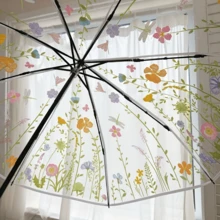 Doppelseitiger transparenter Blumenschirm, transparenter Regenschirm, 3-fach faltbares Design, dekoriert mit Frühlings-/Sommermustern, manuelle oder automatische Bedienung, 190T wasserdichter Stoff, 8 Eisenstreben, windbeständig, faltbares Dach zum einfachen Tragen, transparent wasserdicht, lässiger minimalistischer Stil, ideal für Frühling/Sommer, Brautjungferngeschenk, Fotografie, Zimmer-/Schlafzimmerdekoration, Strand, Reisen/Urlaub, schönes Accessoire - Mehrere Stile - Übersicht 6
