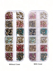 12 Grids Colorful Nail Art Rhinestones, Pink Pointed Bottom Round Pearl, Christmas Colors Transparent Rhinestone Jewel Nail Decorations, DIY Nail Art Supplies Nails Nail Gems - Multicolor - View 8