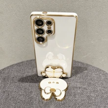 Funda de teléfono de moda de alta gama a prueba de golpes con espejo de maquillaje de conejo lindo chapado en electro, compatible con Samsung Galaxy S26-S20, A02S-A07, A11-A17/A20-A70, Note 7/8/9/10/11/12/13/14/15, A5/A3/A2/A1/9/10/12/13C/14C/15C, Honor Magic 5/6/7 Lite, Reno - Blanco - Ver 3