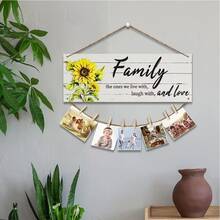 2D Flat, 1 Set Rustic Wooden Photo Display Frame, Family Theme Wall Decor With Clips, Suitable For Home Decoration, New Home Gift, Farmhouse Style Lightweight Design, Home Decor - A - View 7