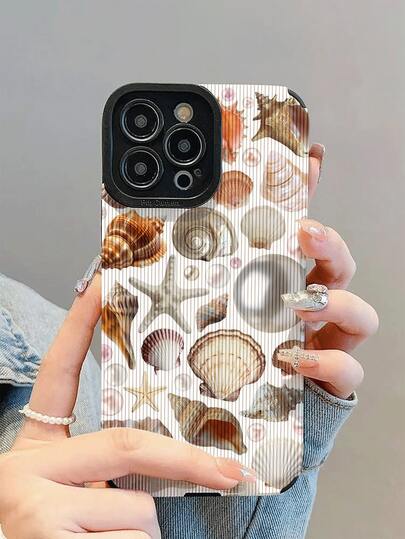 1pc New Fashion Elegant White Faux Pearl Shell Pattern Shockproof Leather Phone Case, Daily Protection Essential, Style, Perfect Gift For Friends And Family, Compatible With Iphone17/17Air/17Pro/17ProMax/IPhone16/16Plus/16Pro/16ProMax/IPhone15/15Plus/15Pro/15ProMax/IPhone14/14Plus/14Pro/14ProMax/IPhone13/13Pro/13ProMax/IPhone12/12Pro/12ProMax/IPhone11/IPhone11Pro/11ProMax