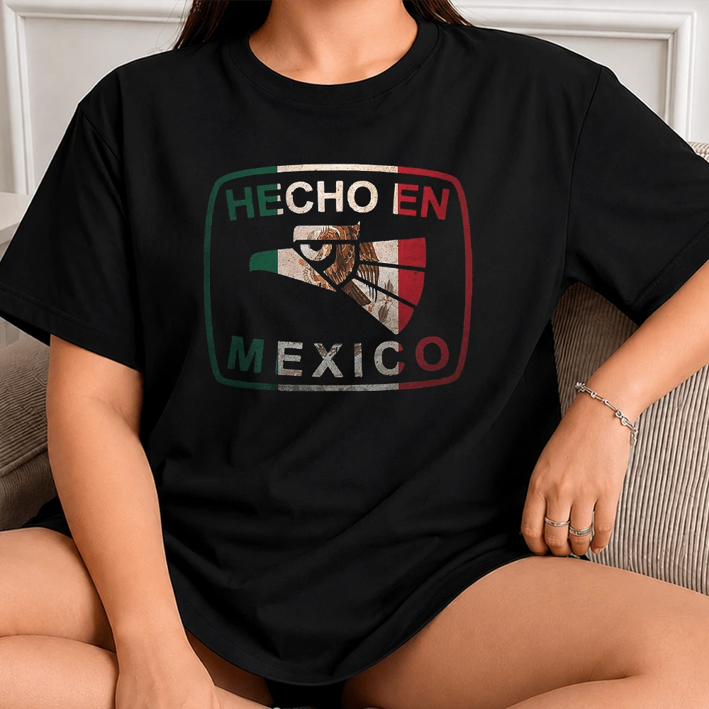 Unisex Black T-Shirt Mexico Made, El Tri Eagle Shield Quality Printed Short Sleeve Round Neck, Authentic National Pride Streetwear For Women And Men, World Cup 2026 Gift, Soft Cotton - 黑色 - 查看 1