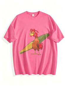 Chicken Joe Shirt, Beach Surf Unisex T-Shirt Back Printed Cotton Casual Classic, Gift For Her, Gift For Him, Gift For Friend Menswear Top - 西瓜粉 - 查看 1