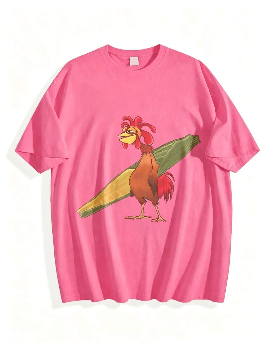 Chicken Joe Shirt, Beach Surf Unisex T-Shirt Back Printed Cotton Casual Classic, Gift For Her, Gift For Him, Gift For Friend Menswear Top - 西瓜粉 - 查看 1