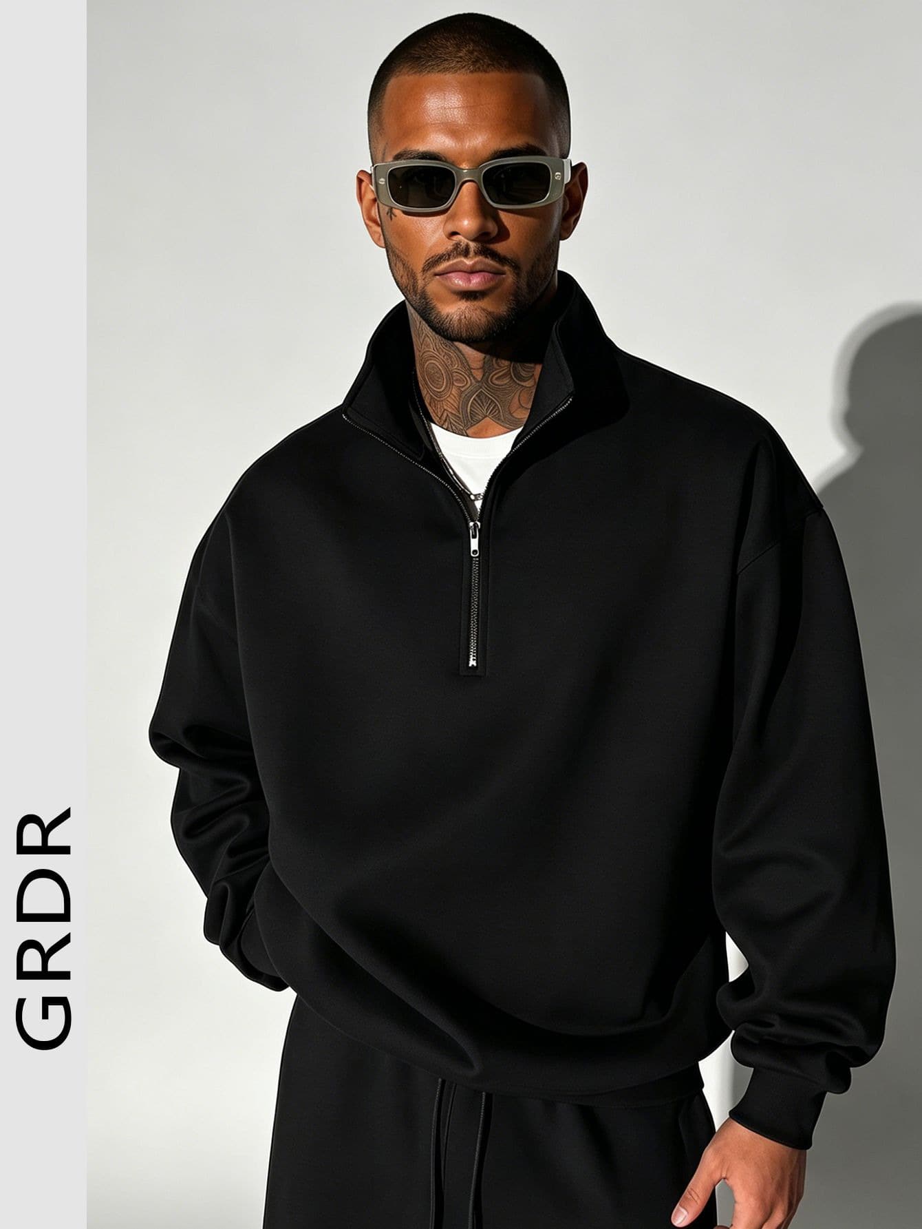 GRDR sweat-shirt zippé à manches longues de couleur unie pour hommes, automne/hiver 5