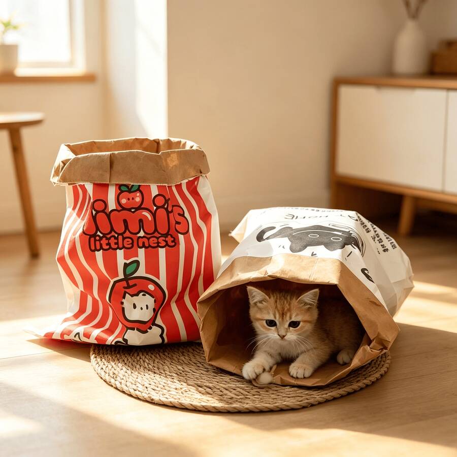 Cat Boredom Relief Self-Entertainment Sound Toy, Kraft Paper Cat Tunnel Cat Bed, Hide-And-Seek Tunnel Bag, Cat Teaser Wand, Suitable For All Cat Breeds, Indoor And Outdoor Play - Multicolor - View 1