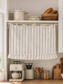 Farmhouse Style Oven Door Curtain With Lace Tie, Semi-Transparent Textured Polyester Kitchen Decor, Decorative Oven Handle Cover Curtain, 30 X 21.3 Inches - Multicolor - View 3