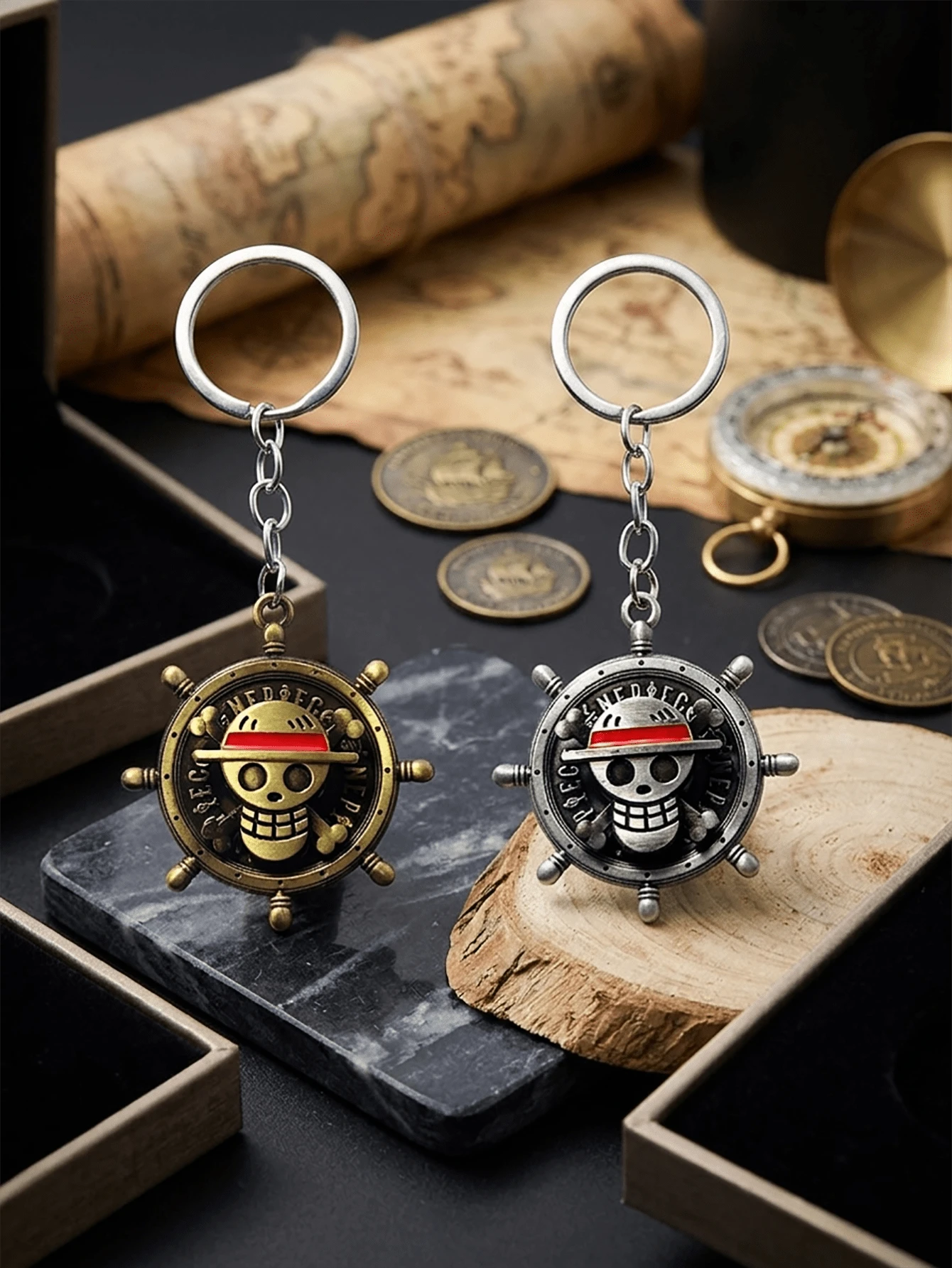 1/10pcs Anime One Piece Keychain Rotatable Straw Hat Pirates Pendant, Zinc Alloy Key Ring For Bag/Backpack/Keys, Cute & Cool Gift For One Piece Lovers