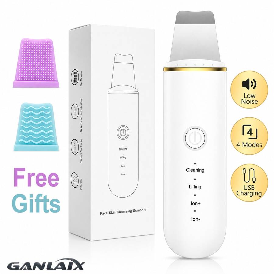 GANLAIX USB充電式電動臉部清潔儀,震動洗臉刷黑頭清除器,附2個矽膠刷頭,去角質提拉護膚美容工具,旅行便攜,聖誕美容禮物 - 彩色 - 查看 1
