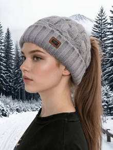 1 pièce Bonnet tricoté ouvert pour femmes, automne/hiver, élégant, polyvalent, coupe-vent, chaud, doublé thermique, grande circonférence de tête, convient pour le port quotidien en extérieur - Multicolore - Voir 9