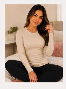 Women's Thermal Base Layer Blouse For Cold Winter - Beige - View 5
