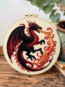 1 pieza Kit completo de bordado 20x20cm/7.9in 9 estilos de dragón: Gótico, Castillo & Tema de dragón Patrón clásico minimalista Adecuado para principiantes adultos & amantes de los dragones Incluye tela, instrucciones, aro de bordado, aguja & hilo Regalo perfecto Arte para el hogar/oficina Alivio del estrés Manualidad - 20 x 20 cm - Ver 20