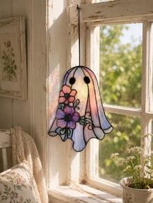 1pc Acrylic Ghost Flower Hanging Ornament, Floral Acrylic Pendant Decor, Cute Macaron Color Window Hanging, Bohemian Gothic Style Wall Hanging, Personalized Decorative Accessory, Witchy Room Decor, Pastoral Home Decor, Suitable For Plants, Windows, Kitchen, Bedroom Gift, Desktop And Wall Art - Style 2 - View 3